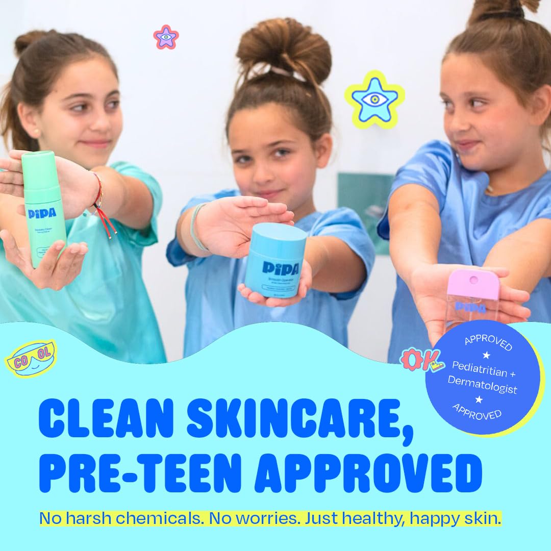Pipa Daily Glow Bundle for Kids & Tweens | Gentle Cleanser + Lightweight Moisturizer + Pouch