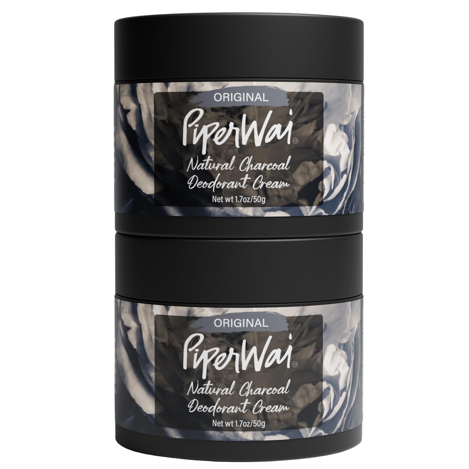PiperWai Natural Deodorant Cream – Aluminum-Free, Activated Charcoal & Magnesium | Vegan 2 oz Jar (2-Pack)