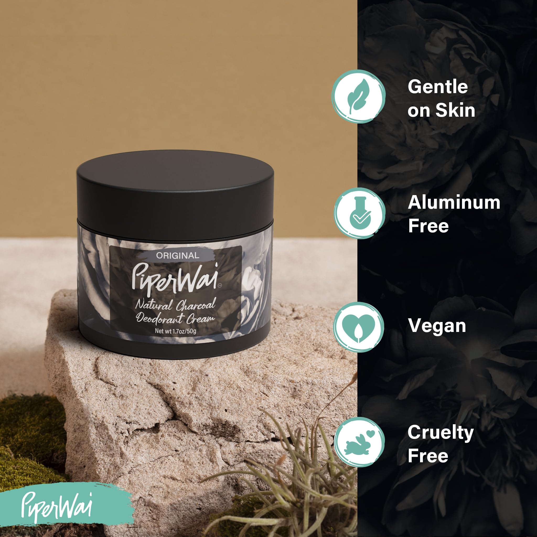 PiperWai Natural Deodorant Cream – Aluminum-Free, Activated Charcoal & Magnesium | Vegan 2 oz Jar (2-Pack)