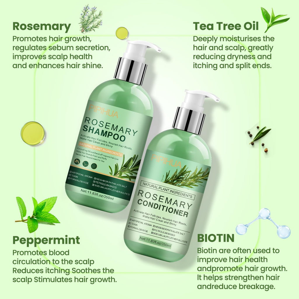 PIPIHUA Rosemary Hair Growth Shampoo & Conditioner Set | Tea Tree, Mint & Biotin