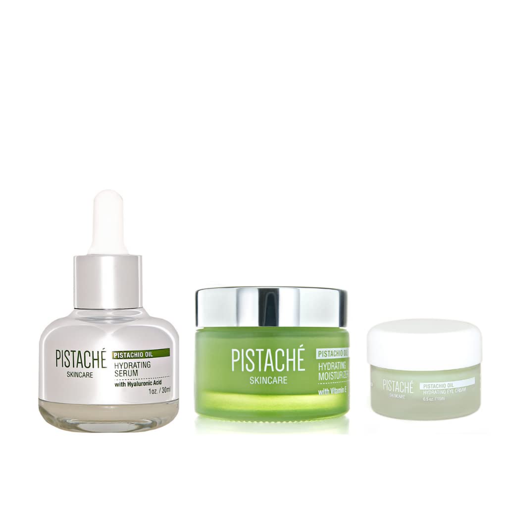 Pistaché Skincare Pistachio Oil Ultimate Face Trio Set | Hydration Serum, Eye Cream & Moisturizer