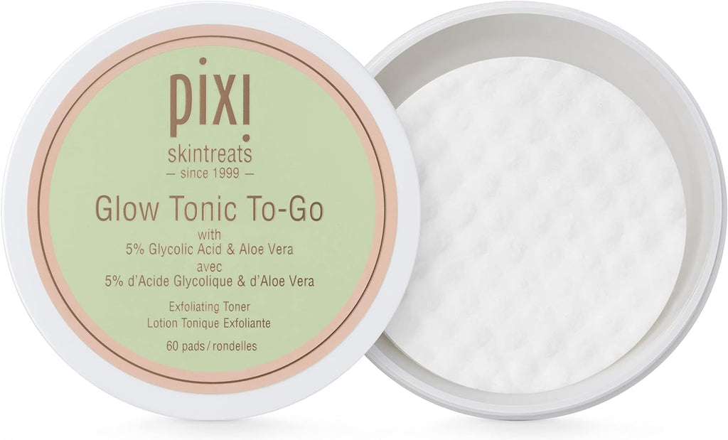 Pixi Glow Tonic to-Go — Gentle, Alcohol-Free Exfoliating Toner Pads for Daily Brightening (60 Pads)