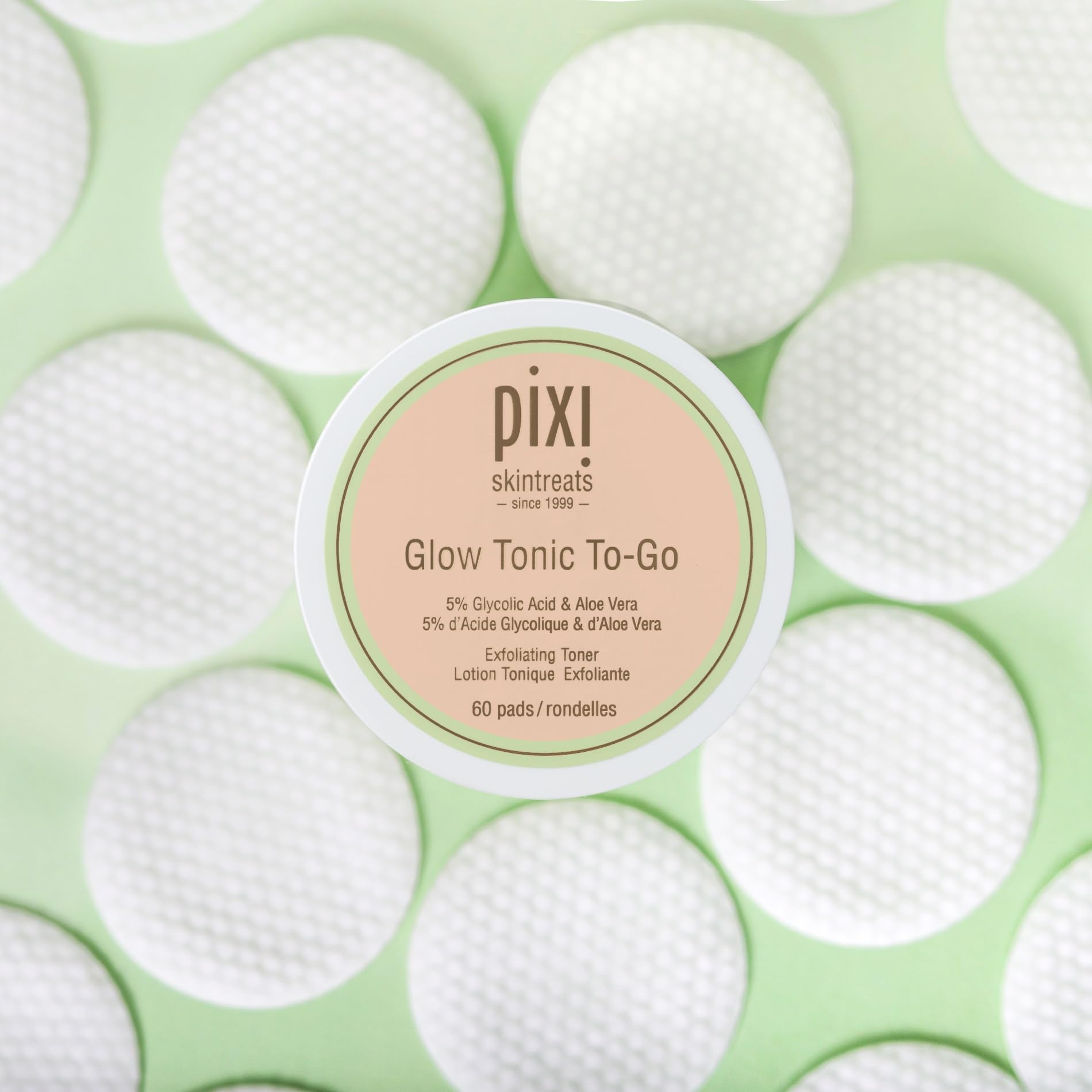 Pixi Glow Tonic to-Go — Gentle, Alcohol-Free Exfoliating Toner Pads for Daily Brightening (60 Pads)