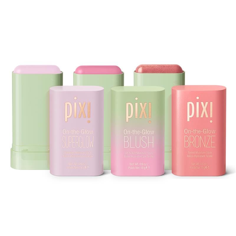 Pixi Beaming Bliss On-the-Glow Trio – Hydrating Cheek Tint, Bronzer & Highlighter (Travel Size, Vegan)