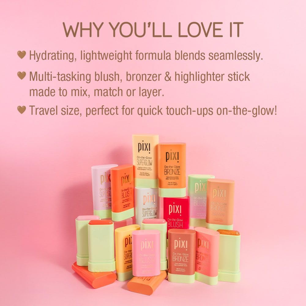 Pixi Beaming Bliss On-the-Glow Trio – Hydrating Cheek Tint, Bronzer & Highlighter (Travel Size, Vegan)