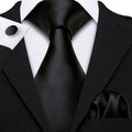 Plain Black Silk Tie - With Matching Cufflinks & Pocket Square