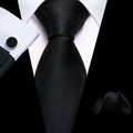 Plain Black Silk Tie - With Matching Cufflinks & Pocket Square
