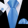 Plain Blue Silk Tie - With Matching Cufflinks & Pocket Square