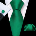 Plain Bright Green Silk Tie - With Matching Cufflinks & Pocket Square