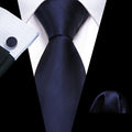 Plain Dark Blue Silk Tie - With Matching Cufflinks & Pocket Square