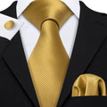 Plain Gold Textured Silk Tie - With Matching Cufflinks & Pocket Square