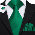 Plain Green Textured Silk Tie - With Matching Cufflinks & Pocket Square
