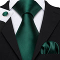 Plain Green Silk Tie - With Matching Cufflinks & Pocket Square