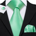 Plain Light Green Textured Silk Tie - With Matching Cufflinks & Pocket Square