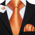 Plain Orange Silk Tie - With Matching Cufflinks & Pocket Square