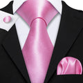Plain Pink Textured Silk Tie - With Matching Cufflinks & Pocket Square