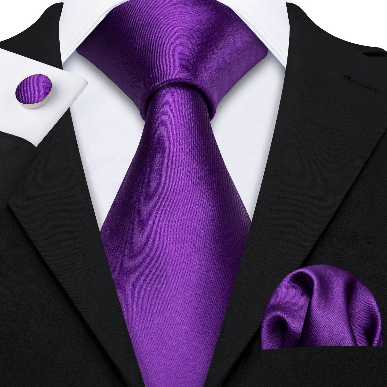 Plain Purple Silk Tie - With Matching Cufflinks & Pocket Square