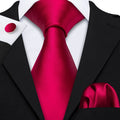 Plain Red Silk Tie - With Matching Cufflinks & Pocket Square