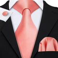 Plain Salmon Pink Textured Silk Tie - With Matching Cufflinks & Pocket Square
