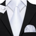 Plain White Textured Silk Tie - With Matching Cufflinks & Pocket Square