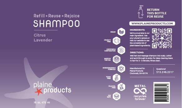 Plaine Products Citrus Lavender Shampoo – Refillable Aluminum Bottle (16 oz)