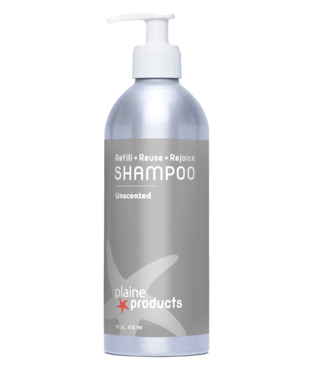 Plaine Products Eco-Friendly Shampoo - Unscented, Sulfate-Free, 16oz Refillable Bottle & Pump