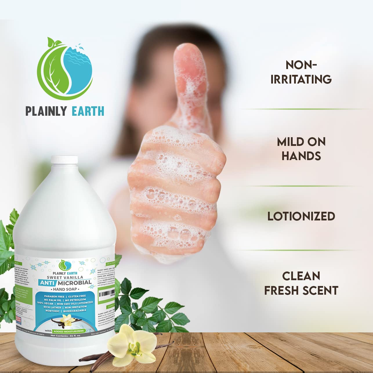 Plainly Earth Antimicrobial Liquid Hand Soap (64 Oz) – Refill Bottle, Cruelty Free, Sweet Vanilla