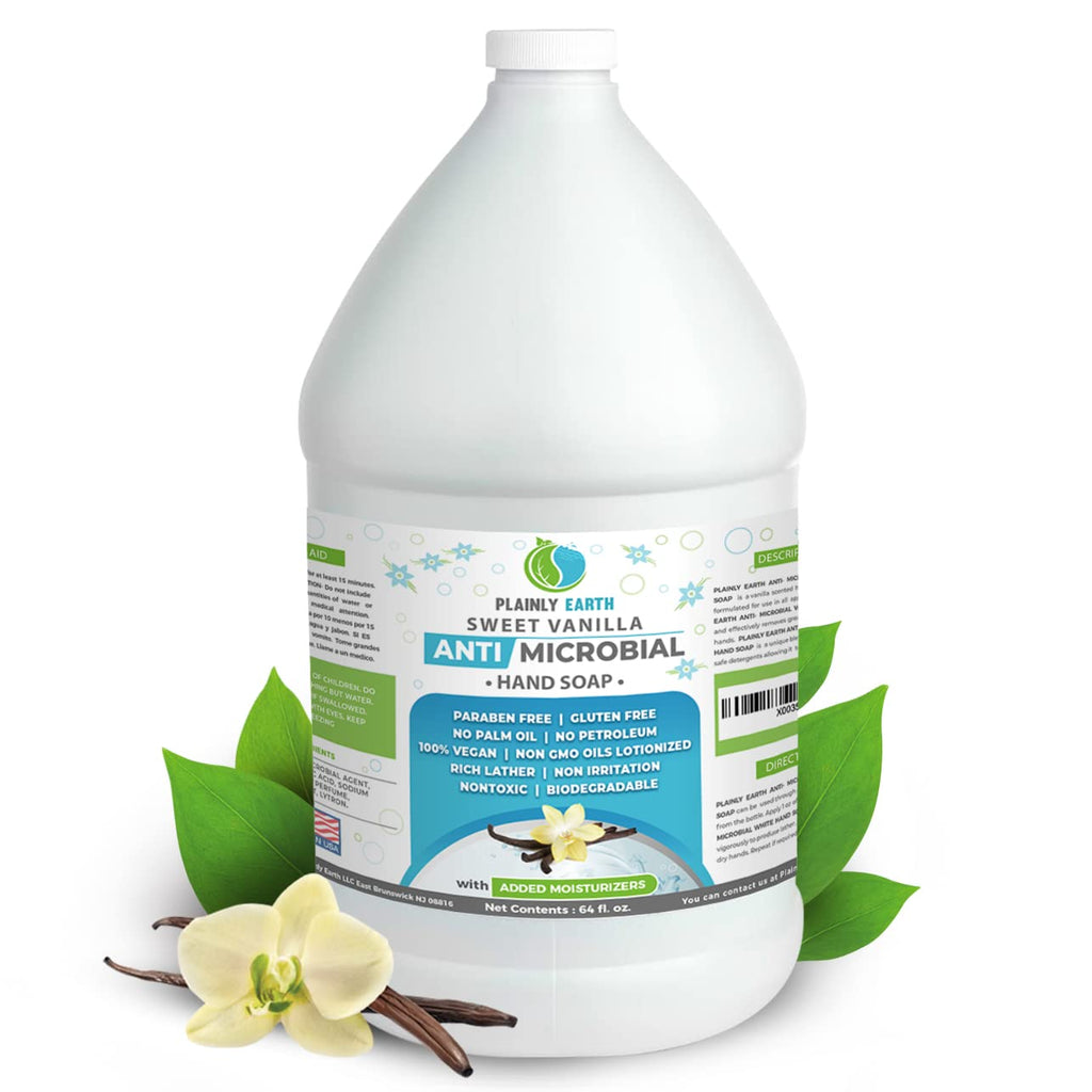 Plainly Earth Antimicrobial Liquid Hand Soap (64 Oz) – Refill Bottle, Cruelty Free, Sweet Vanilla