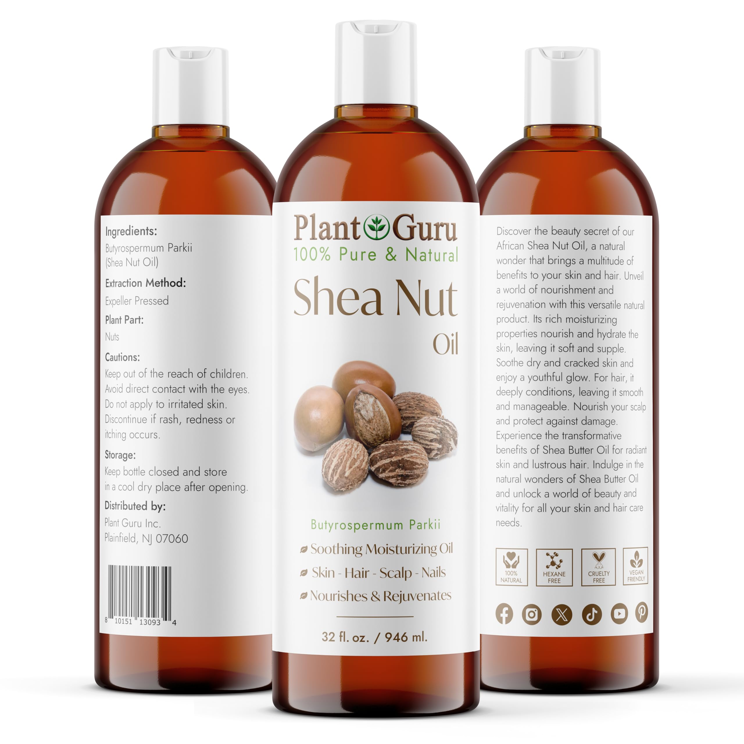 Plant Guru African Shea Nut Oil 32 oz – Pure Skin, Hair & DIY Beauty