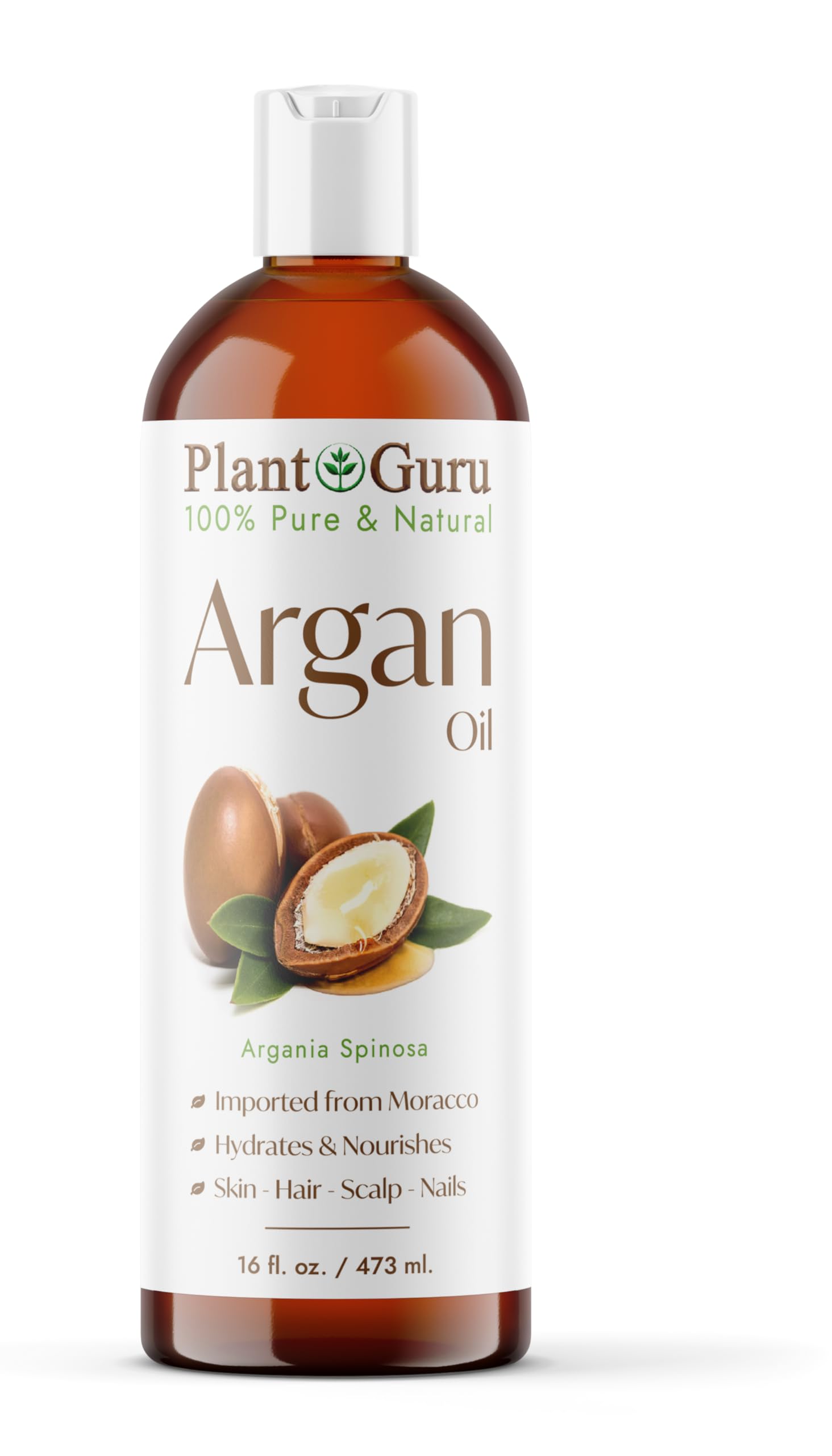 Plant Guru Argan Oil 16oz — Cold-Pressed Morocco Virgin, 100% Pure for Hair, Skin & Body