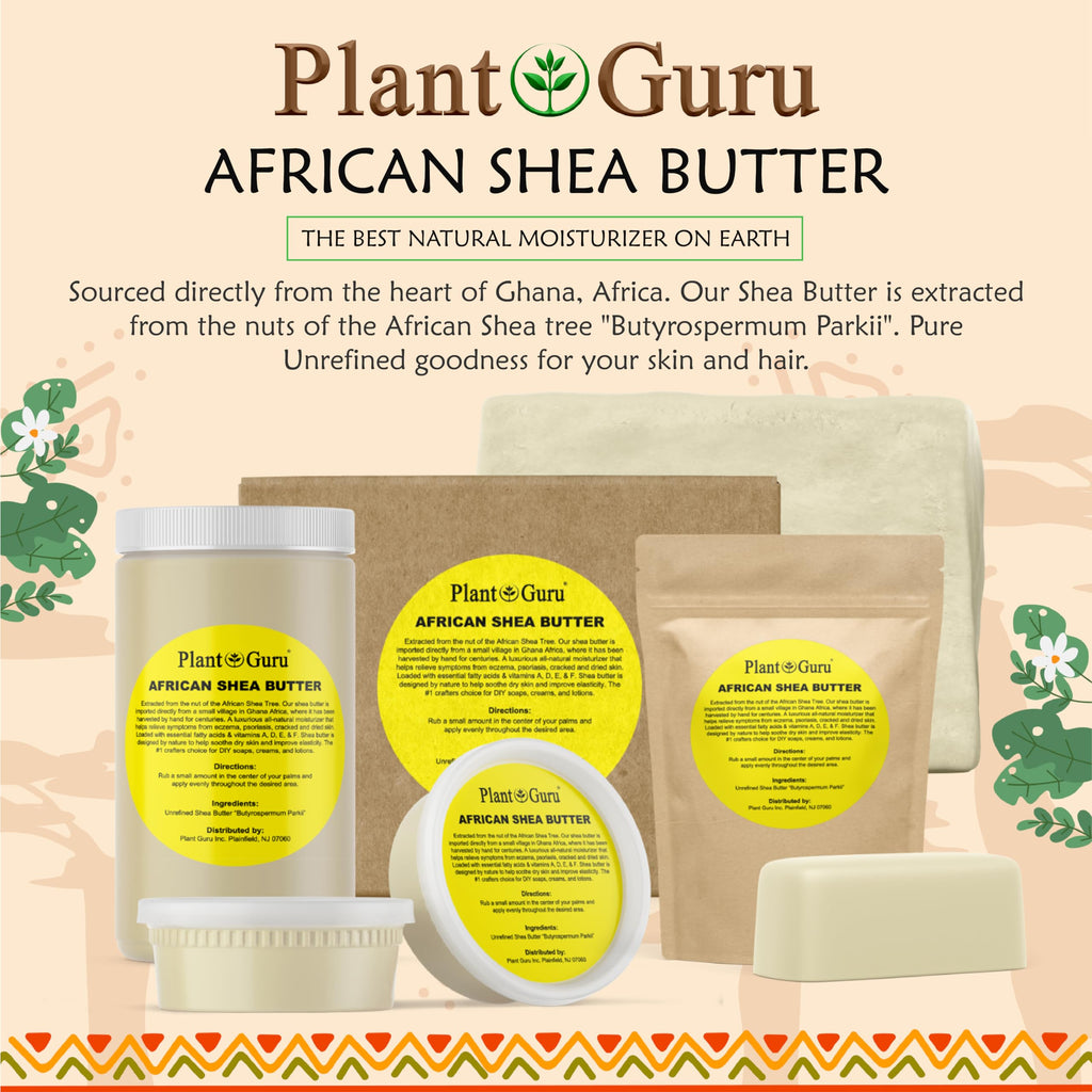 Plant Guru Raw African Shea Butter 32 oz (2 lb) Jar – 100% Pure Unrefined Ivory Shea for Skin, Hair & DIY