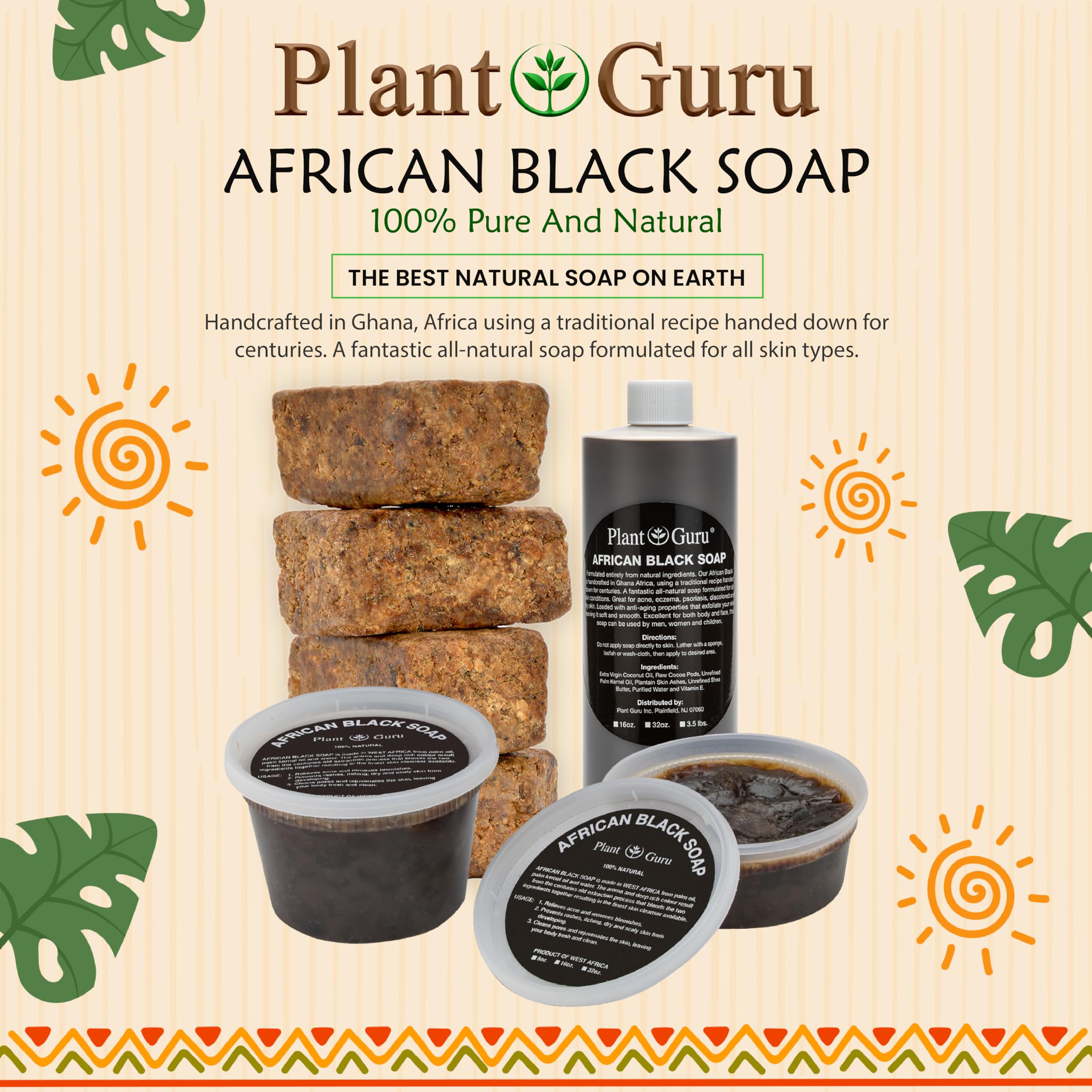 Plant Guru Raw African Black Soap – 10 lb Bulk Bars from Ghana | Natural Skin & Hair Cleanser