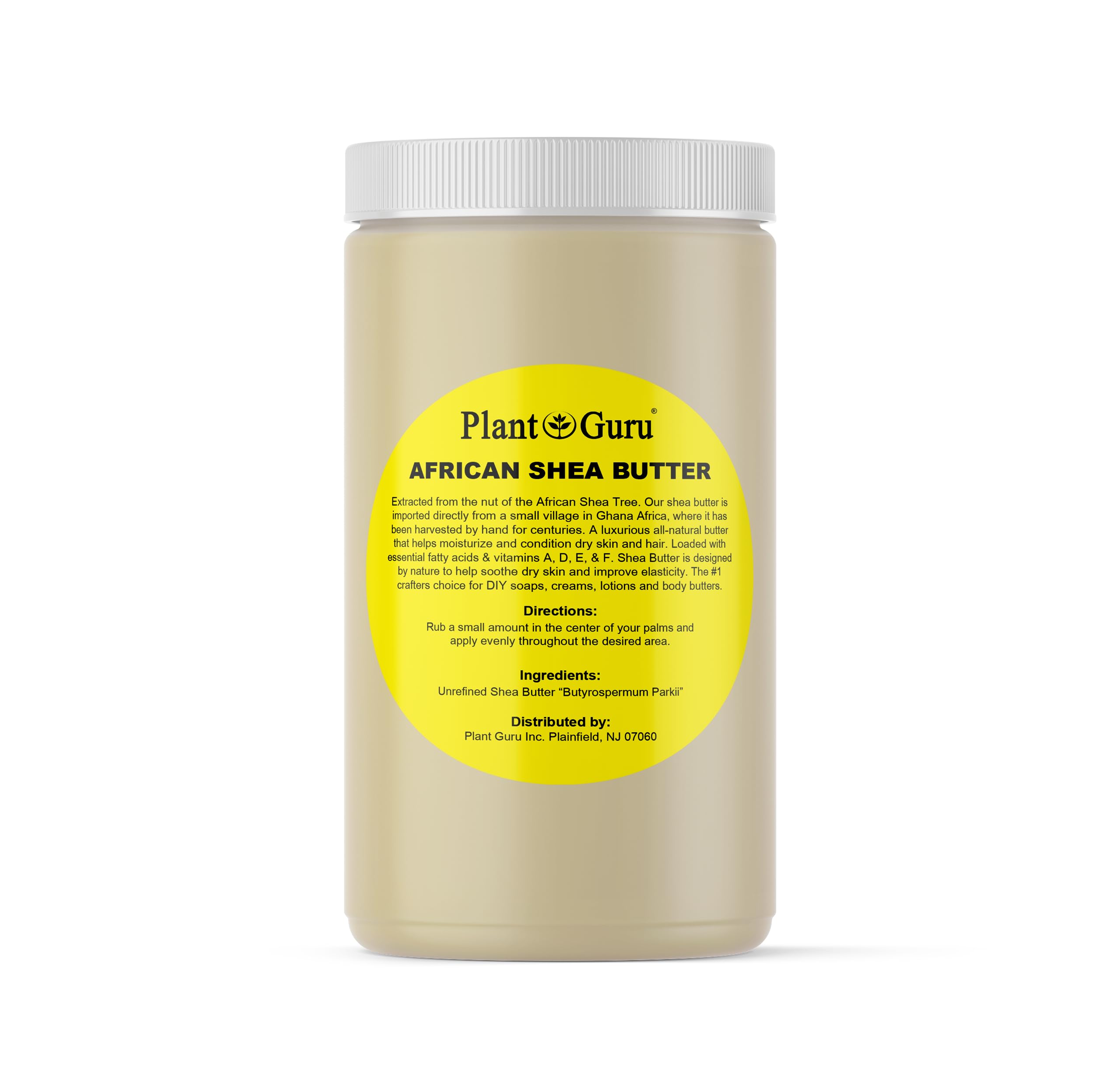 Plant Guru Raw African Shea Butter 32 oz (2 lb) Jar – 100% Pure Unrefined Ivory Shea for Skin, Hair & DIY