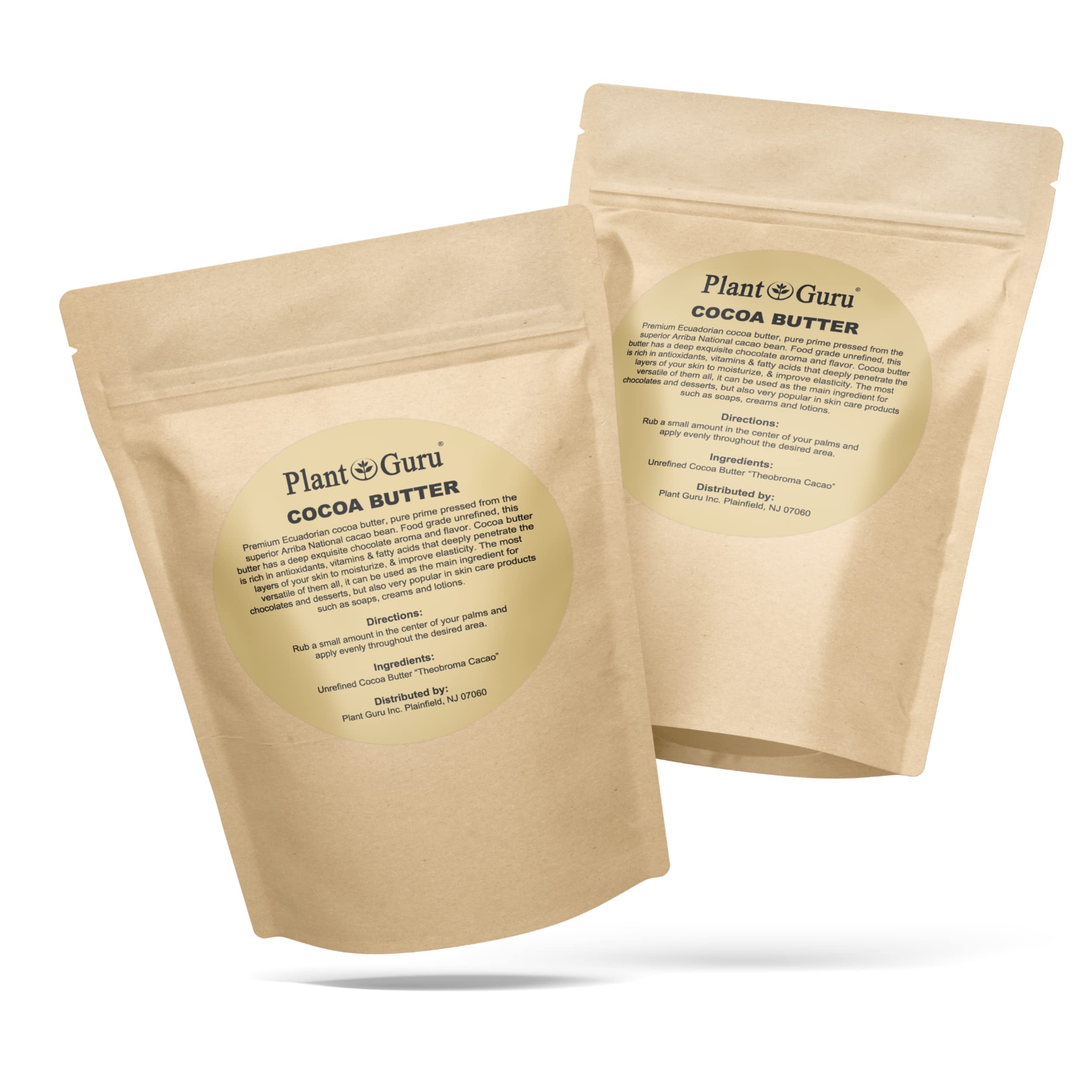 Plant Guru Raw Cocoa Butter 2 Lbs Bar — 100% Pure Arriba Nacional Cacao Bean, Food Grade