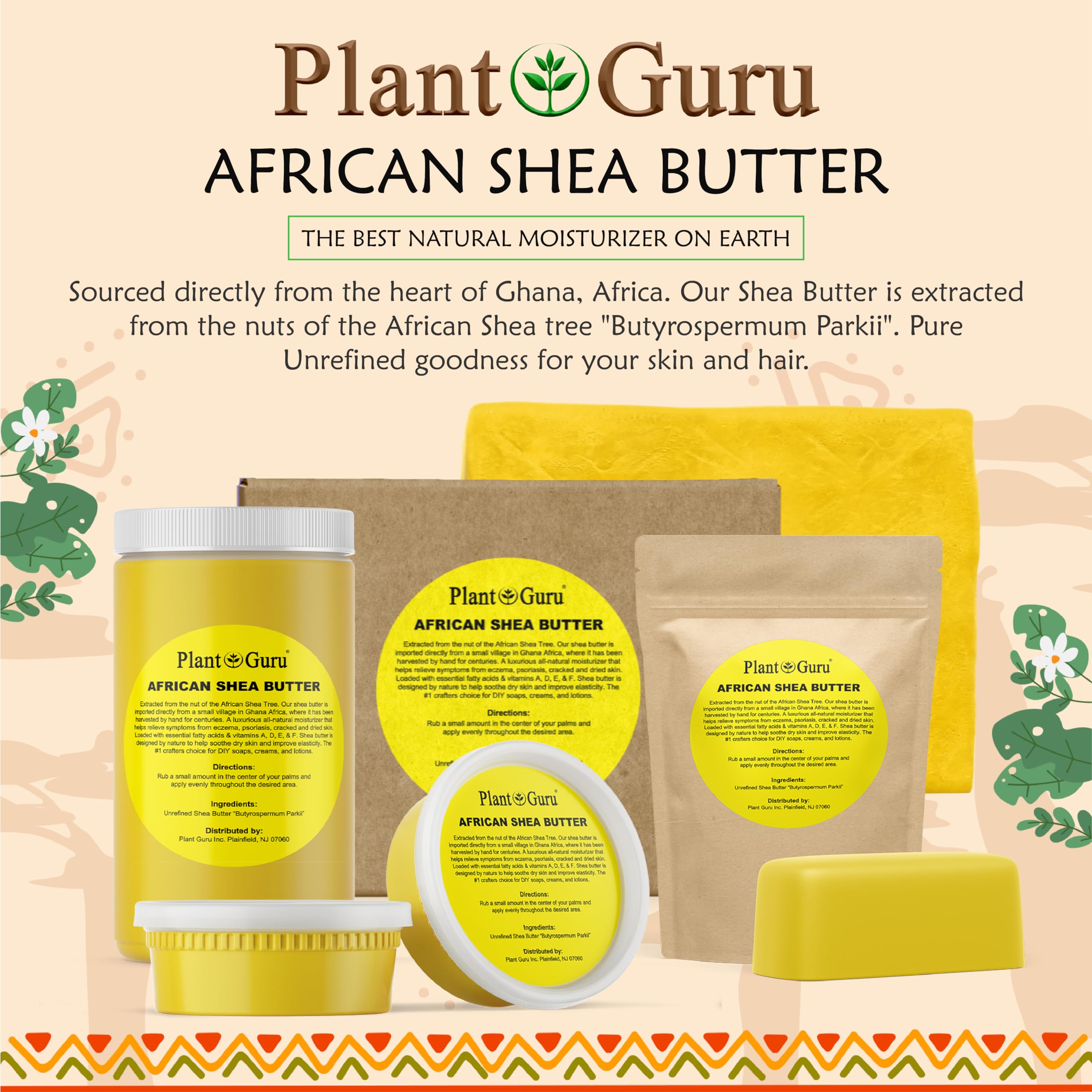 Plant Guru Raw African Shea Butter 32 oz Bulk — 100% Pure Unrefined Yellow Shea Butter for Skin, Hair & DIY Projects
