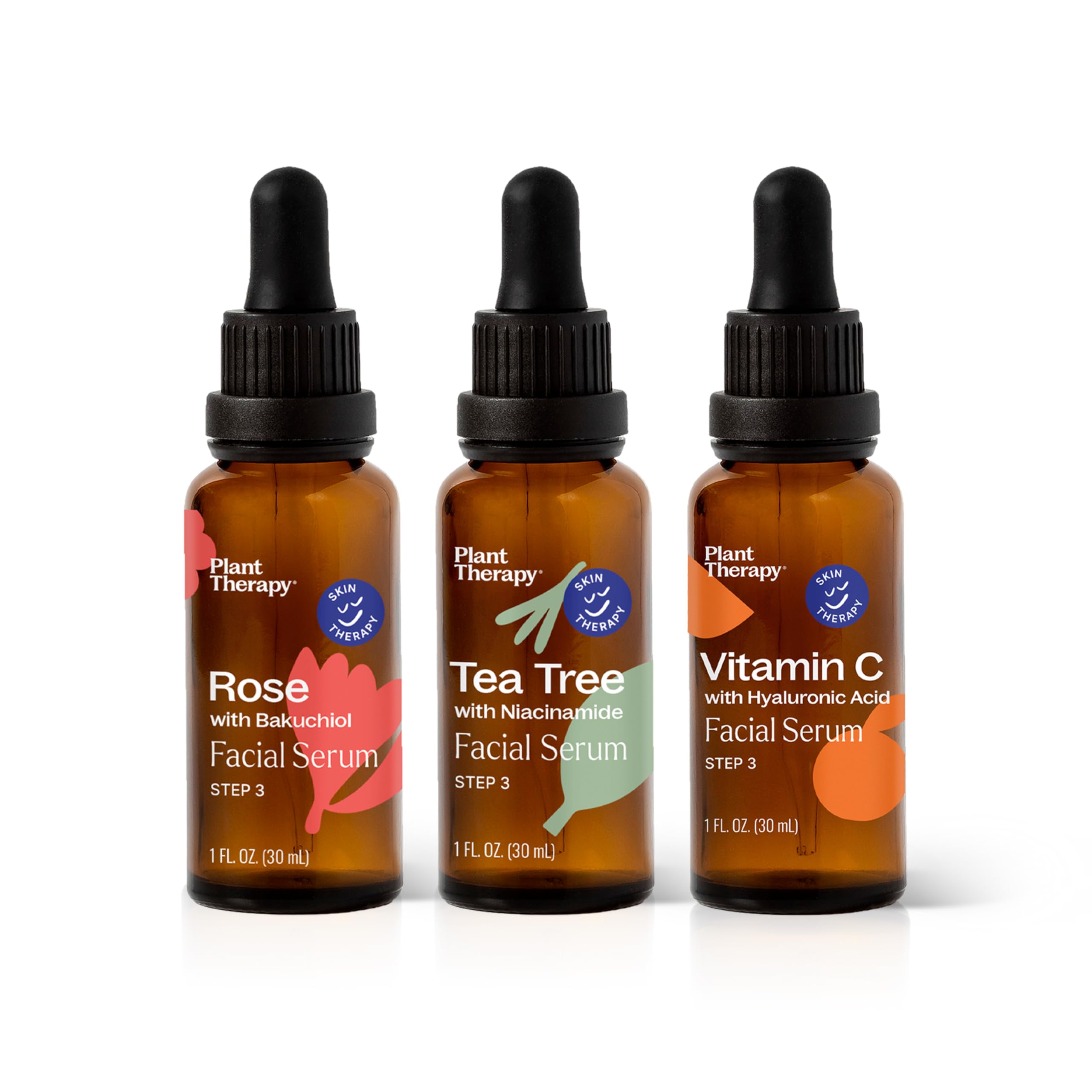 Plant Therapy Facial Serum Trio Set – Rose Bakuchiol, Tea Tree Niacinamide, Vitamin C Hyaluronic Acid