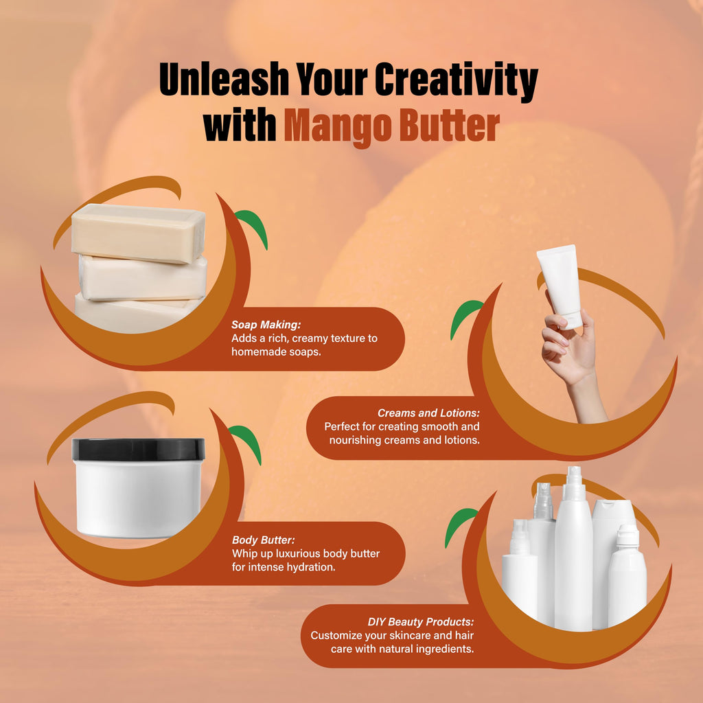 Plant Guru Raw Mango Butter 5 lbs Bulk – 100% Pure, Natural, Unrefined for Skin & Hair Care | DIY Soaps, Lotions, Creams