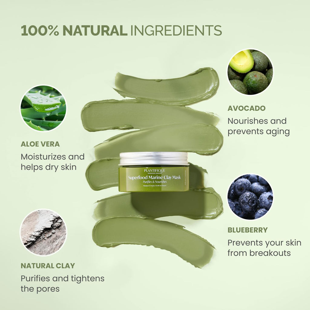 PLANTIFIQUE Korean Skincare Clay Mask – Hydrating Avocado & Superfoods, Vegan (Pack of 2)