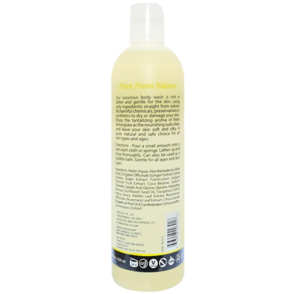 Plantlife Lemongrass Body Wash – GMO-Free, Gluten-Free, Gentle & Moisturizing | 14 oz | Made in USA