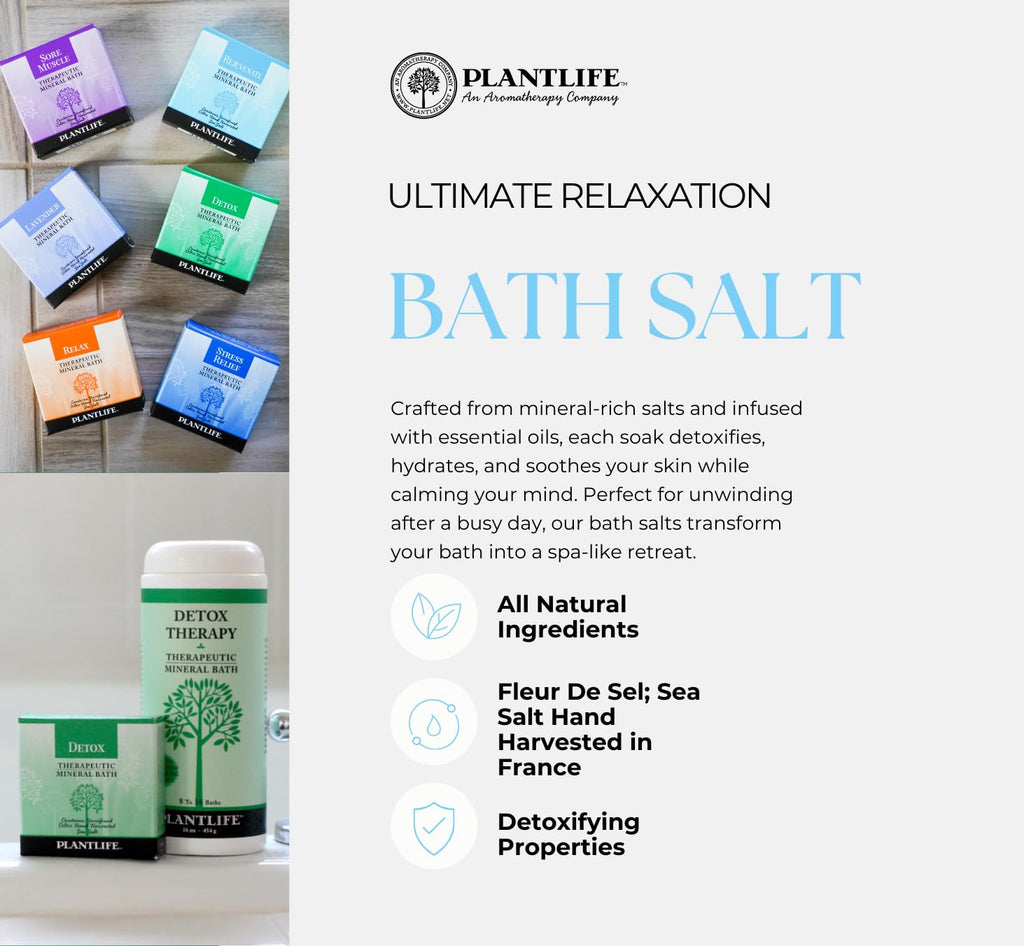 Plantlife Sore Muscle Therapy Bath Salts — Balance, Calm & Release Tension (16 oz) | Made in California