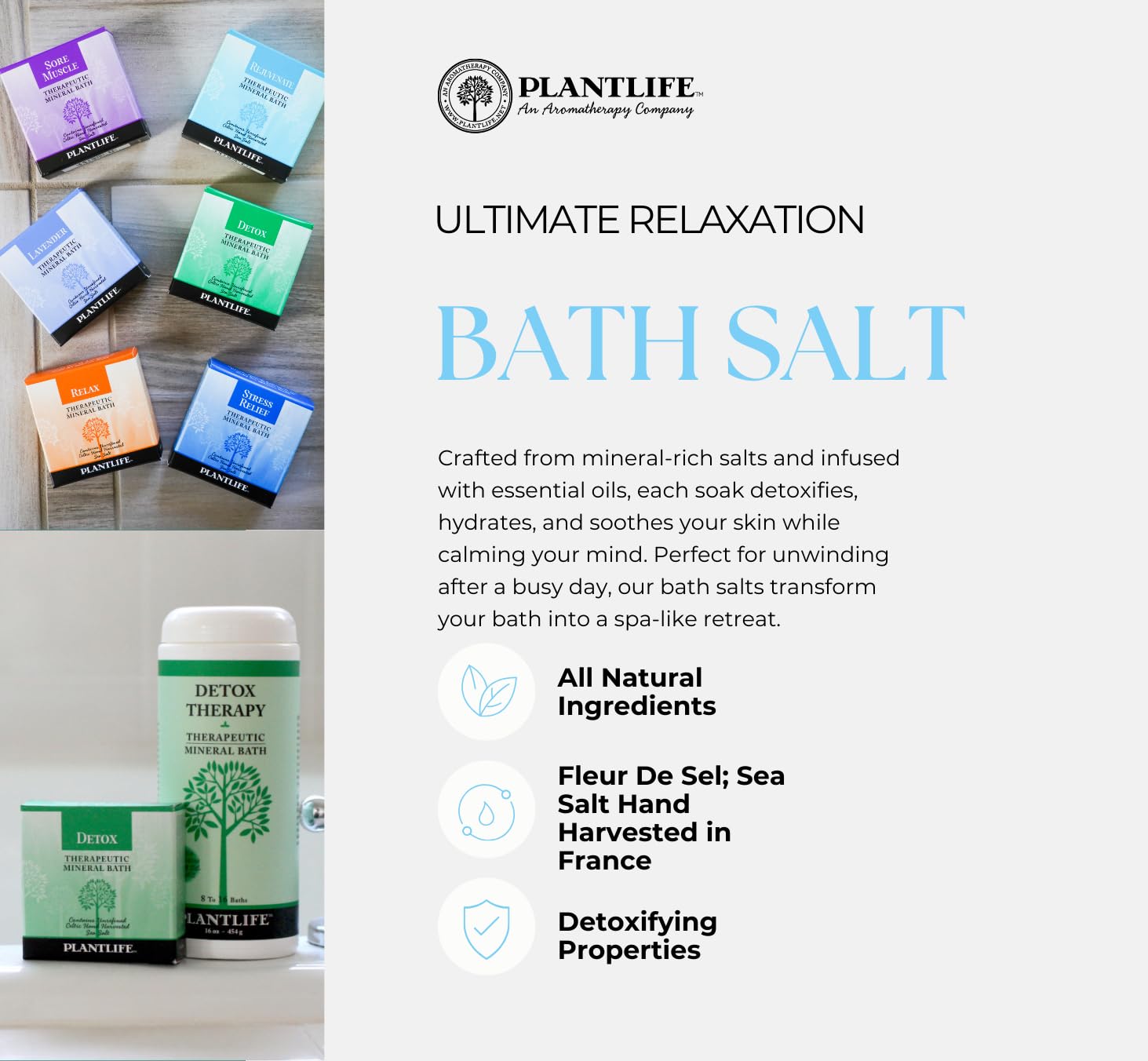 Plantlife Sore Muscle Therapy Bath Salts — Balance, Calm & Release Tension (16 oz) | Made in California