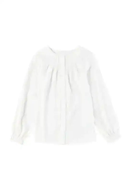 Pleated Neck Stretch Cuff Shirt