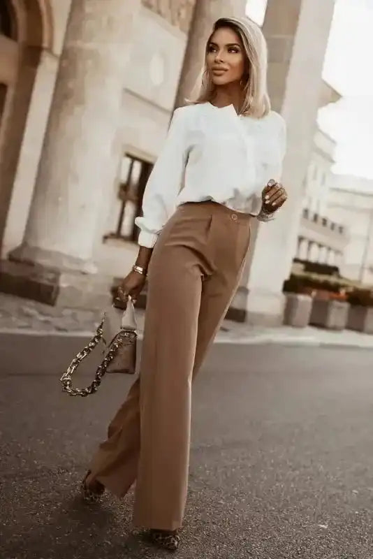 Pleated Neck Stretch Cuff Shirt