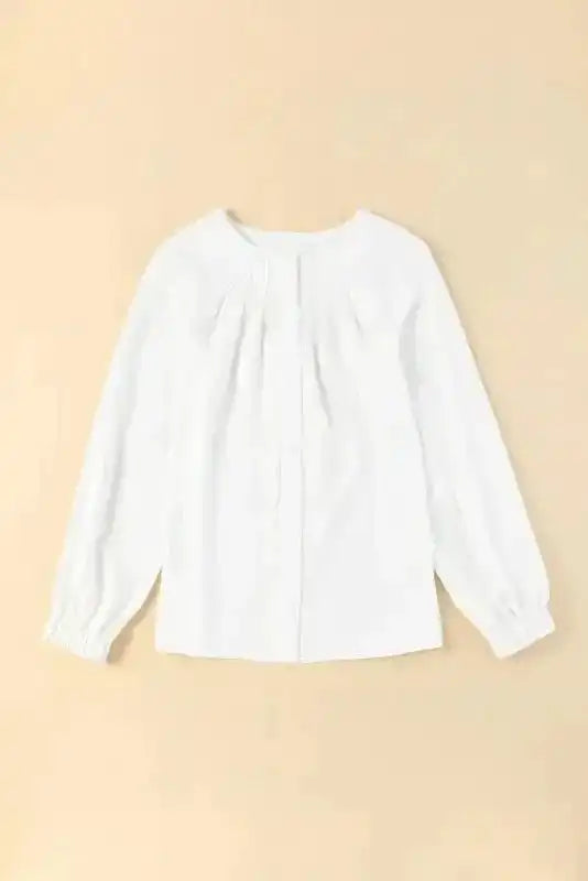 Pleated Neck Stretch Cuff Shirt