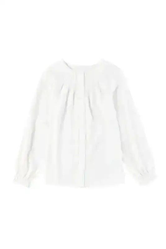 Pleated Neck Stretch Cuff Shirt