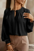 Pleated Neck Stretch Cuff Shirt
