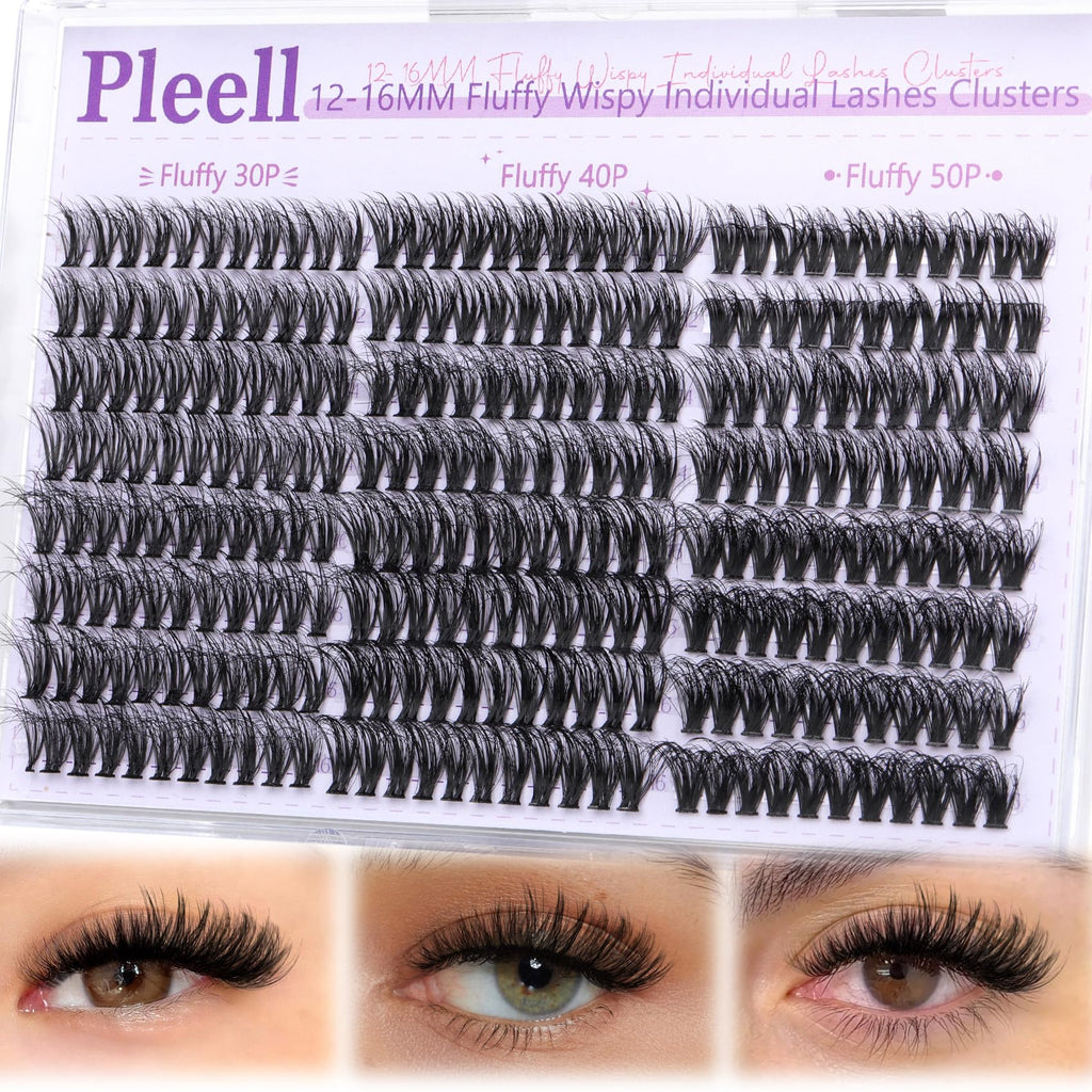 Pleell Wispy Lash Clusters 30D+40D+50D Natural Eyelash Clusters 12-16MM Fluff Eyelashes Cluster Eyelash Extensions 264 Pcs Individual Lashes Clusters D Curly Soft Reusable Diy Lash Extension by Pleell