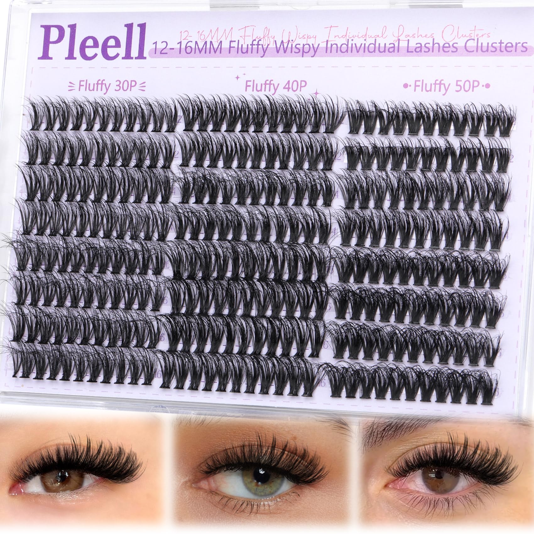 Pleell Wispy Lash Clusters 30D+40D+50D Natural Eyelash Clusters 12-16MM Fluff Eyelashes Cluster Eyelash Extensions 264 Pcs Individual Lashes Clusters D Curly Soft Reusable Diy Lash Extension by Pleell