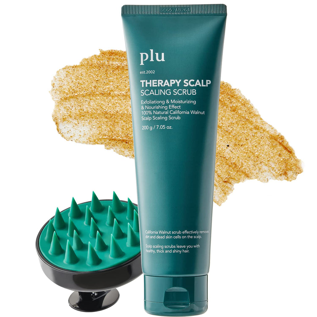 PLU Korean Therapy Scalp Scrub with Silicone Massager – Walnut Exfoliant for Oily Scalp & Dandruff