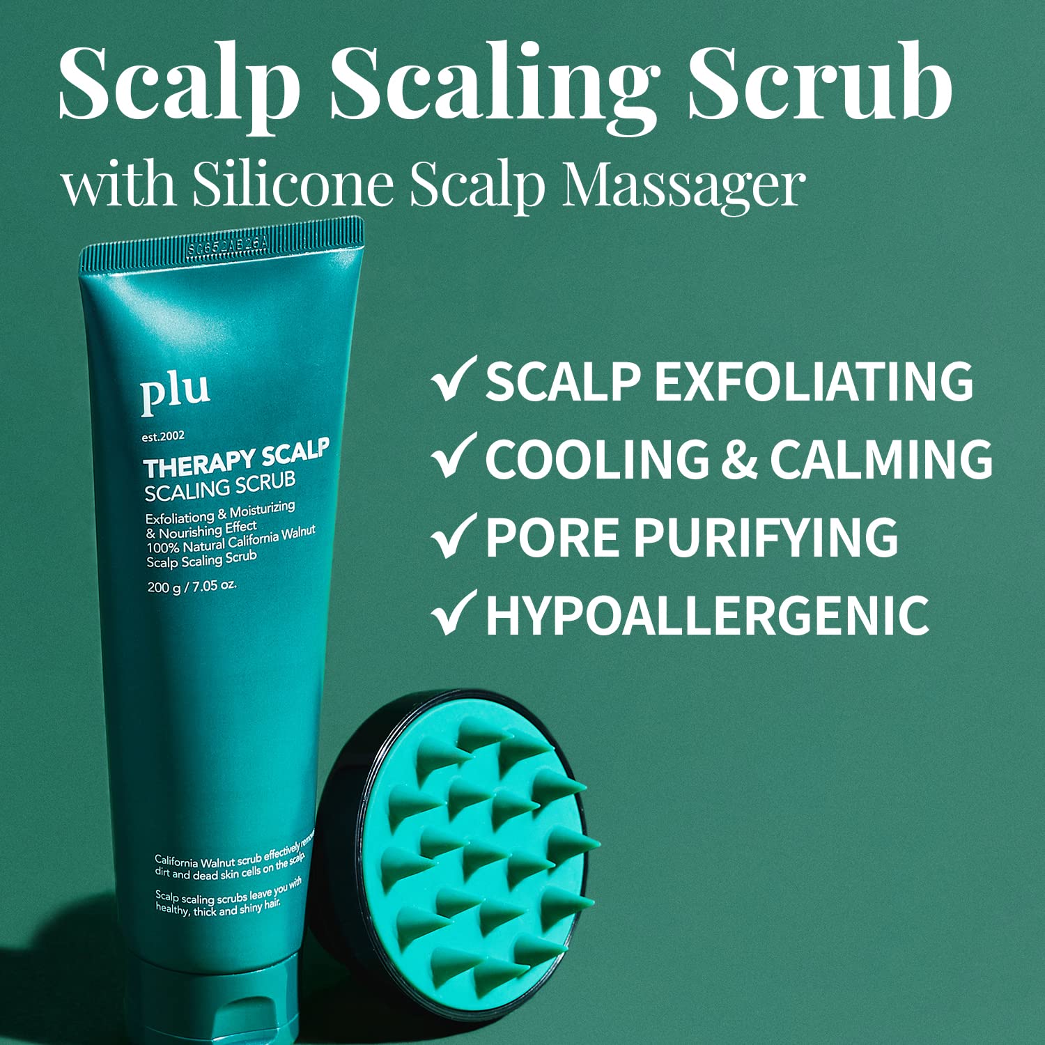 PLU Korean Therapy Scalp Scrub with Silicone Massager – Walnut Exfoliant for Oily Scalp & Dandruff
